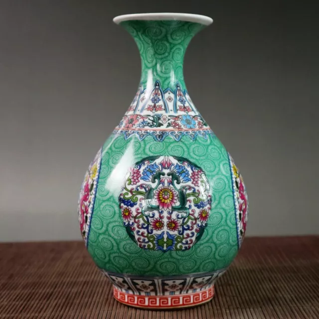 23cm china green Famile-rose Porcelain vase painting twine pattern flower bottle