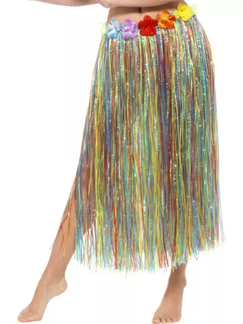 Hawaiian Fancy Dress Hula Skirt Grass Skirt Beach Party Multi/Flowers by Smiffys