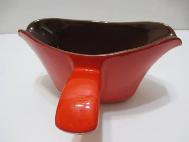 Vintage Frankoma Pottery Gravy or Sauce Boat 6S Handle Flame Red Orange Brown