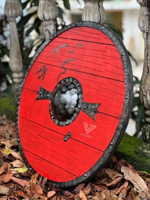 24" Norse Wooden Battle Ready Viking Shield Bouclier médiéval Ornement...