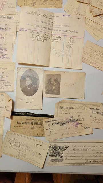 Huge Lot Of 1800's Bank Notes, Receipts, Postcards, Ledgers Northern Iowa 12