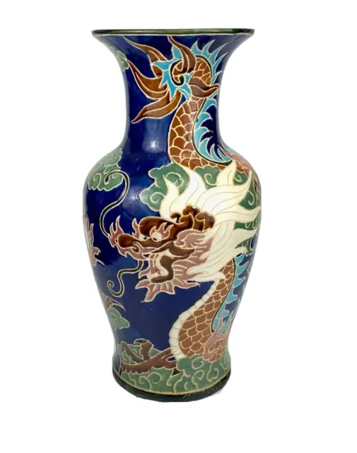 Vintage Vase Dragon Design Beautiful Colourful Large Oriental Decor