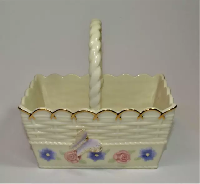 LENOX Fine Porcelain 24k Gold 3D BUTTERFLY & pink Blue FLOWERS Basket Shape Bowl