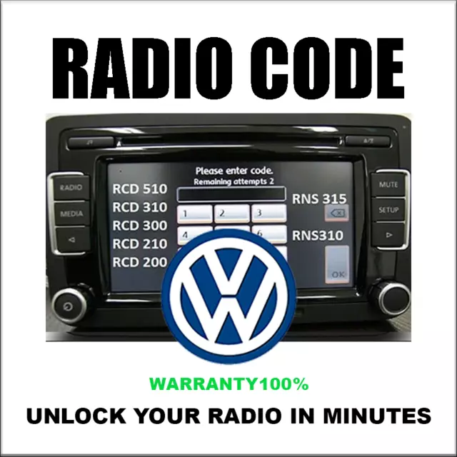 Radio Code Unlock Vw Rcd510 Codes Rcd310  Decode Rns315 310 14 Fast Service