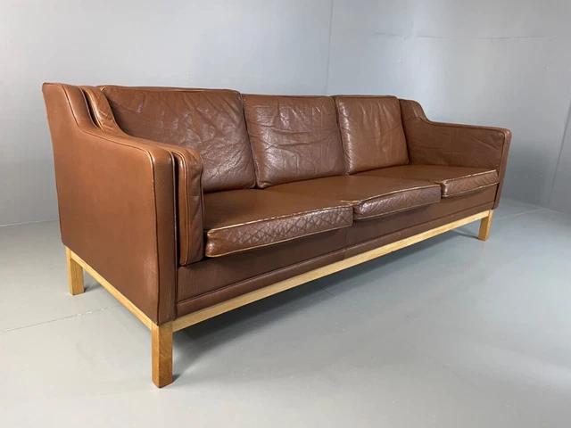 EB5052 Vintage Danish Brown Leather 3 Seater Sofa, Mogensen Style,  Retro M3SS