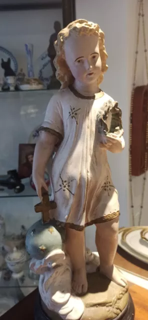 Grande Statue ancienne en plâtre polychrome L'Enfant Jésus 45cm