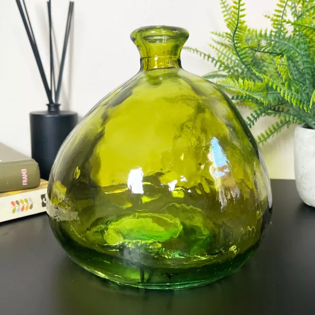 Green Bubble Vase Recycled Glass 16cm Wide Bottle Abstract Indoor Modern Large