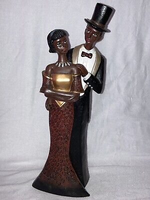 African American Man Woman Figurine Formal Wear Attire Black Couple Statue Resin