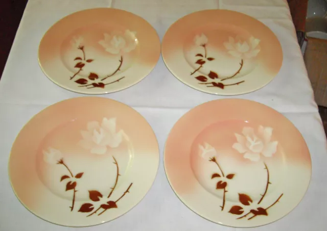 Vintage Syracuse China MADAM BUTTERFLY Airbrush Old Ivory 8" Plates ~ Set of 4
