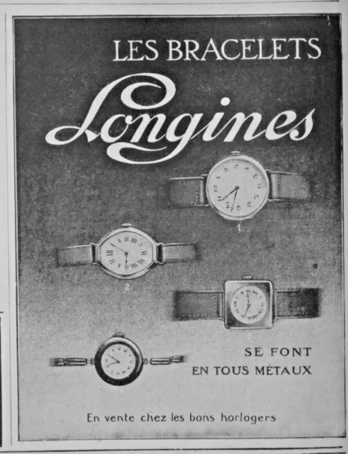 Publicité De Presse 1919 Les Bracelets Longines Se Font En Tous Métaux
