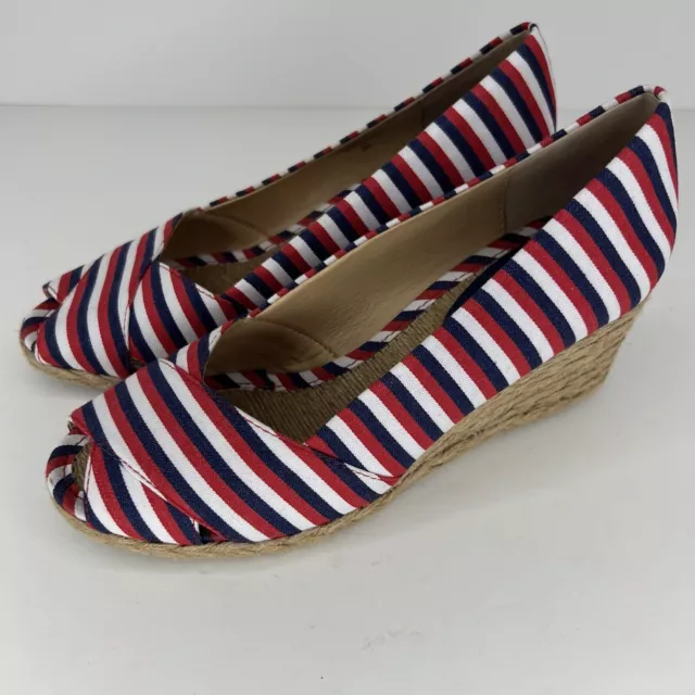 Adrienne Vittadini RedWhiteBlue Striped Espadrilles Wedge Heels Women's Size 8M