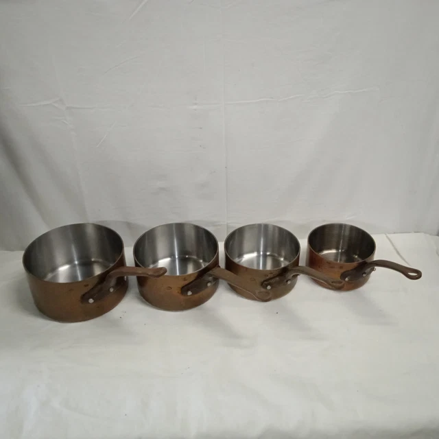 LOT ANCIEN DE 4 Casseroles E.Dehillerin en Cuivre étamé EUR 250,00