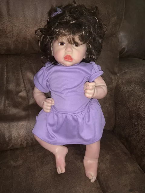 REBORN Baby DOLL Life Like Toddler 20” Soft Girl Dark Curly Hair by FEELWIND