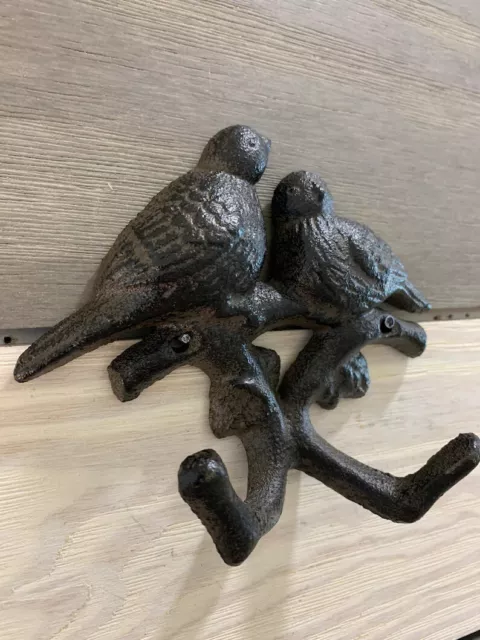 Antique Cast Iron Wall Hooks Two Brown Birds Coat Hat Towel Hangings Vintage