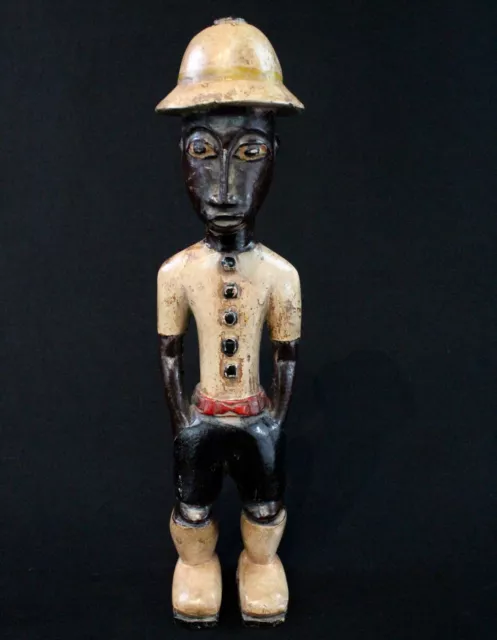 Arte Africana tribal - Estatua" Colon " Baule con Sombrero Colonial - 35 CMS