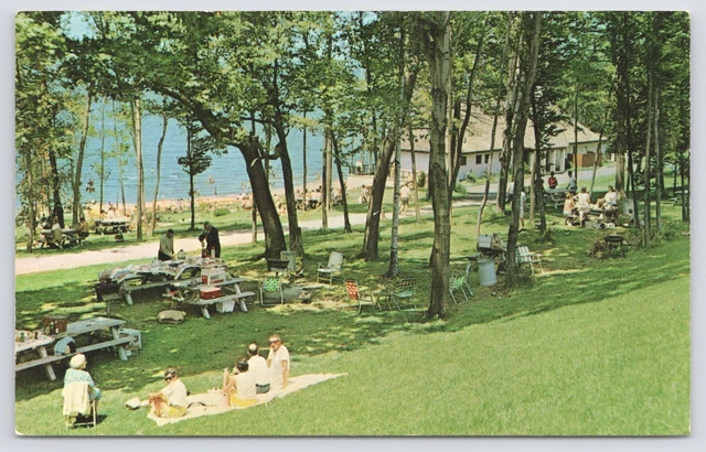 State View~Lake Chautauqua State Park NY~Picnic Area~Beach~Vintage Postcard