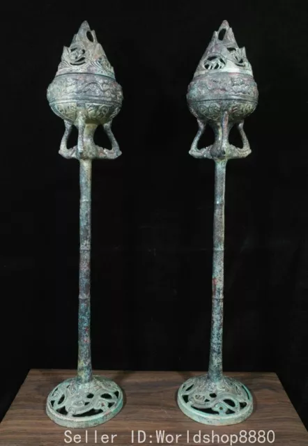 31.2" Ancient Chinese Dynasty Bronze Ware Fengshui Boshan Furnace Incense Burner