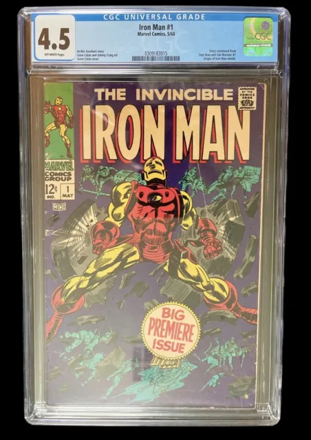 Iron Man #1 CGC 4.5 Marvel 1968 Silver Age Key First Solo Origin Retold Nice OFW