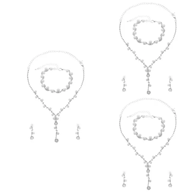 3 Sets Hochzeit Schmuck Halskette Ohrringe Armband Imitation Perle Strass
