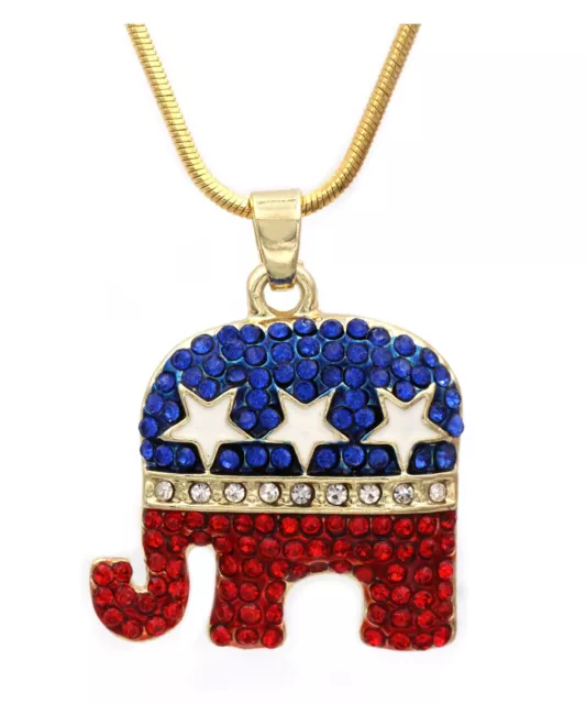 cocojewelry GOP Republican Party Elephant 4th of July Red Blue Pendant Necklace