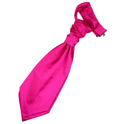 Hot Pink Boys Satin Plain Solid Pre-Tied Ruche Wedding Cravat by DQT