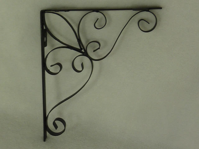 4 Black Metal Decorative Scroll Shelf Brackets Light Weight Fleur de lis 6"