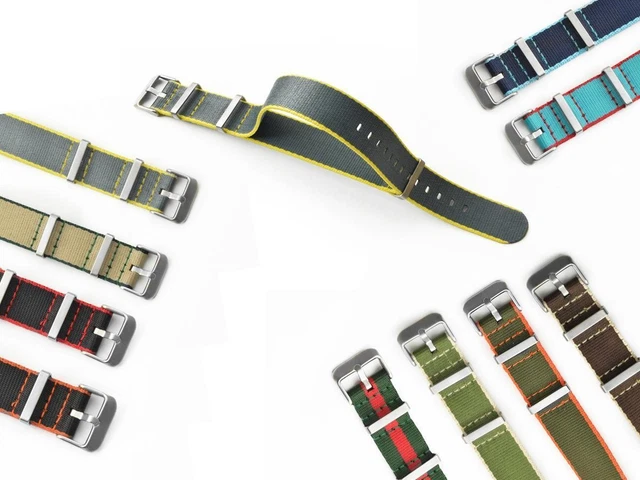 Bracelet Montre NATO Nylon Rayé Jaune Et Bleu - 18/20/22/24mm, Neuf, Unisexe