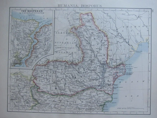 1894 Victorian Map ~ Rumania Bosporus Constantinople Walachia Moldavia