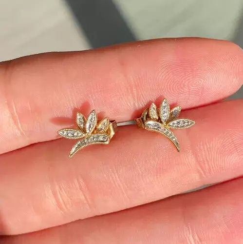 1.00Ct Round Cut Real Moissanite Dragonfly Stud Earrings 14K Yellow Gold Plated