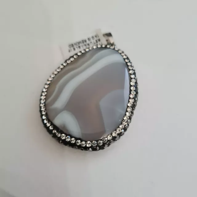 Beautiful 99ct Silver Agate & Crystal Pendant set in Sterling Silver