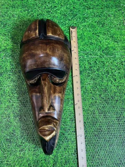 Hand Carved Wood Mask Wall Hanging African Tribal Art Vintage 20”
