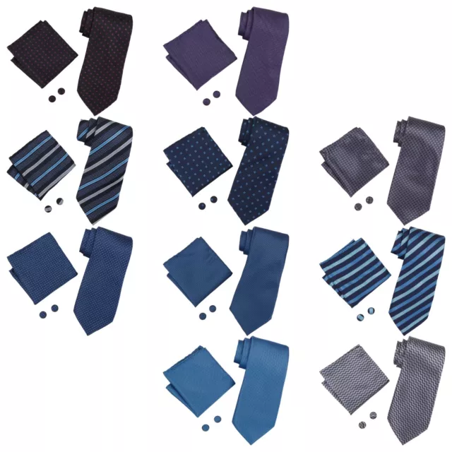 New Mens Necktie Hanky Cufflink Set Handkerchief Wedding Tie Formal Gift in Box