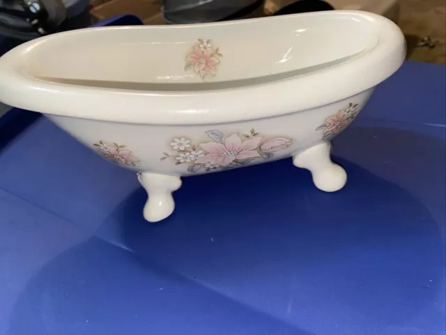 Vintage VB Athena Claw Foot Tub Pink Roses Soap Dish Holder 9”.  Made In The USA