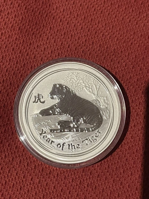 Perth Mint Australia $8 Lunar Series II Tiger 2010 5 oz .999 Silver Coin RARE