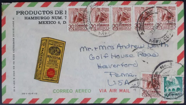 MayfairStamps Mexico 1961 Maizena Advertising to Heaverford PA Air Mail Cover aa