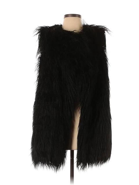 Theory Women Black Faux Fur Vest P