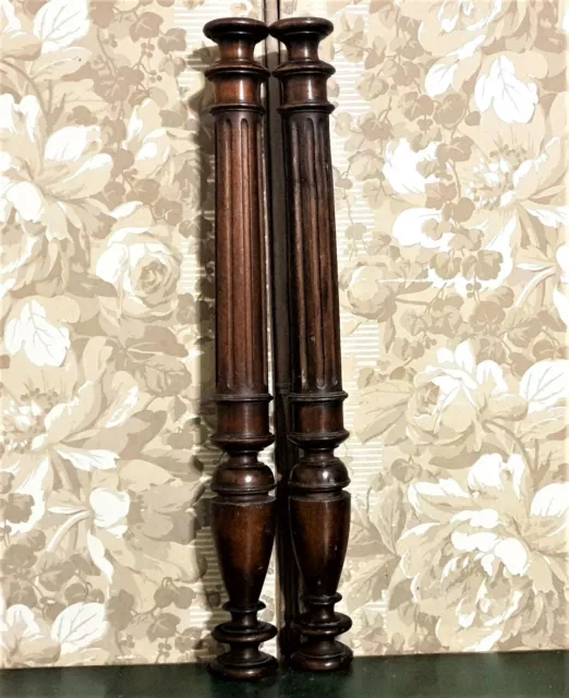 Pair victorian baluster wood carving column Antique french architectural salvage