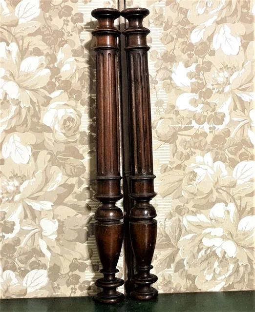 Pair victorian column baluster wood carving Antique french architectural salvage Pair victorian column baluster wood carving Antique french architectural salvage