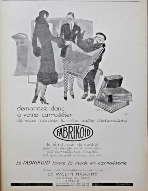 PUBLICITÉ DE PRESSE 1926 simili cuir FABRIKOID lance la mode en carrosserie
