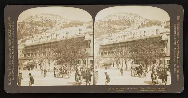 Spain Old Moorish Castle and Signal Hill from the town, Gibraltar - Old Photo