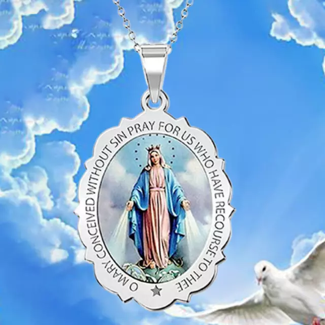 VIRGIN MARY RELIGIOUS PRAY CATHOLIC  Pendant On 18" 925 Sterling Silver Necklace