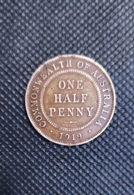 1919 AUST ONE HALF PENNY (1/2d) COIN ~ OBV:KGv - Condition As Pictured