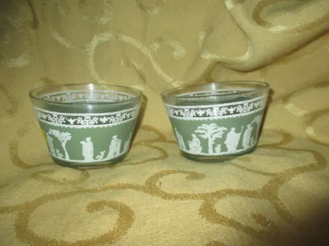 Jeanette Glassware Green Greek Hellinic Sherbert Fruit Bowl Set