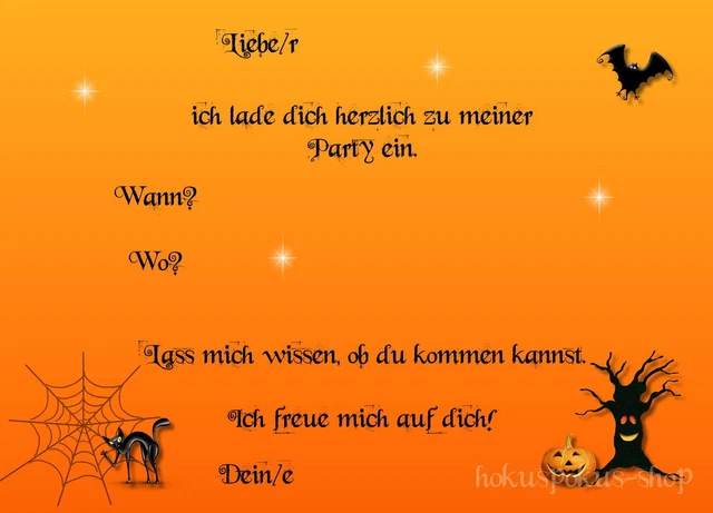 8 EINLADUNGSKARTEN HALLOWEEN Geburtstag Hexe Spuk Kindergeburtstag