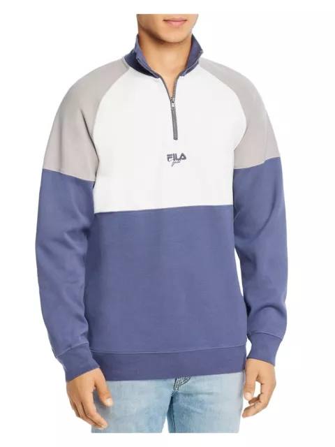 FILA MENS BLUE Color Block Long Sleeve Quarter-Zip Cotton Blend Sweater ...