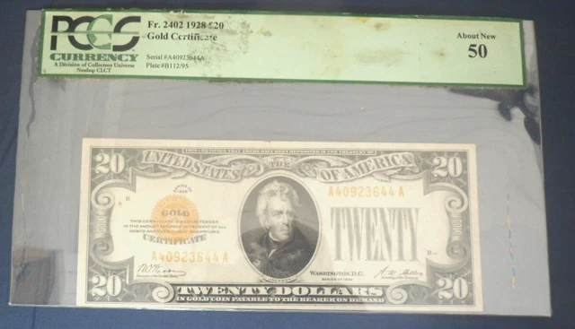 1928 $20 Gold Certificate Fr. 2402 Graded by PCGS as 50 About New
