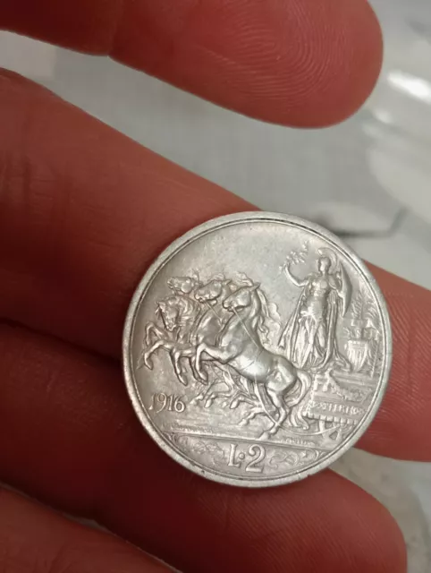 2 LIRE  Quadriga briosa Argento 1916 Moneta Vittorio EMANUELE III Regno Italia