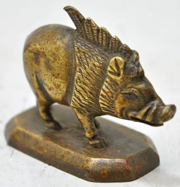 Antique Brass Small Wild Boar Pig Figurine Original Old Hand Crafted Engraved