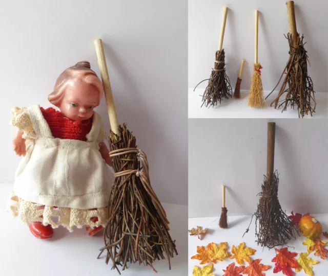 Besen Reisigbesen Flachsbesen Hexe Halloween Puppenhaus Miniatur 1:12  4-10cm