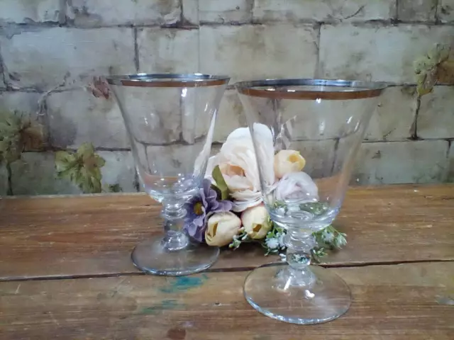 Crystal Stemware with Silver Plate Rims, Bell Shaped Glasses from the 1960s